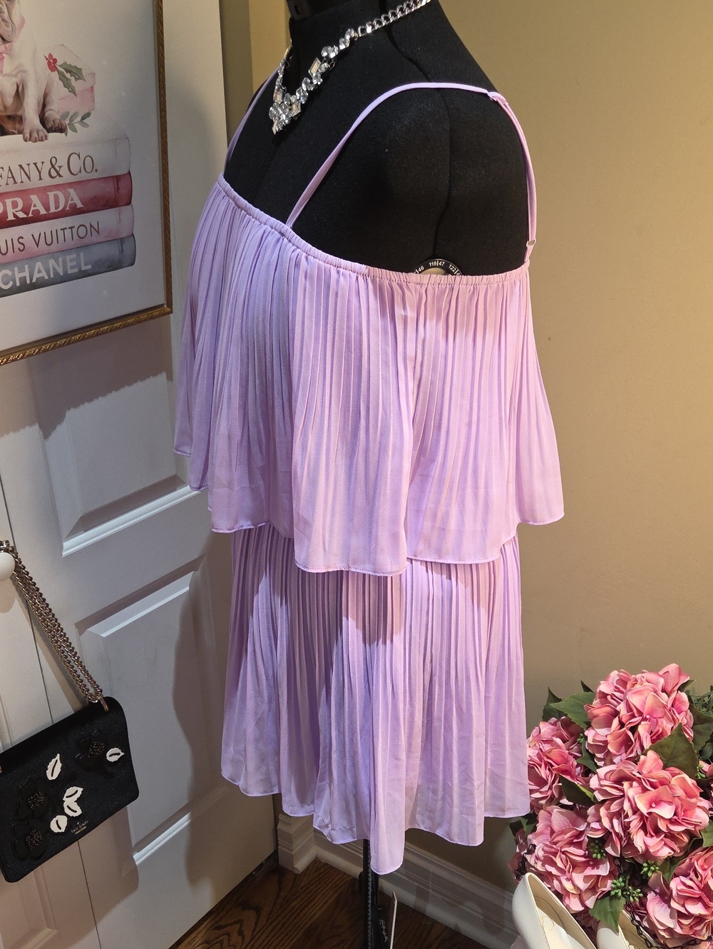 Nwot XL Exlura  Lavender Pleated Romper - Lightweight Spaghetti-Strap Jumpsuit - Picture 7 of 15
